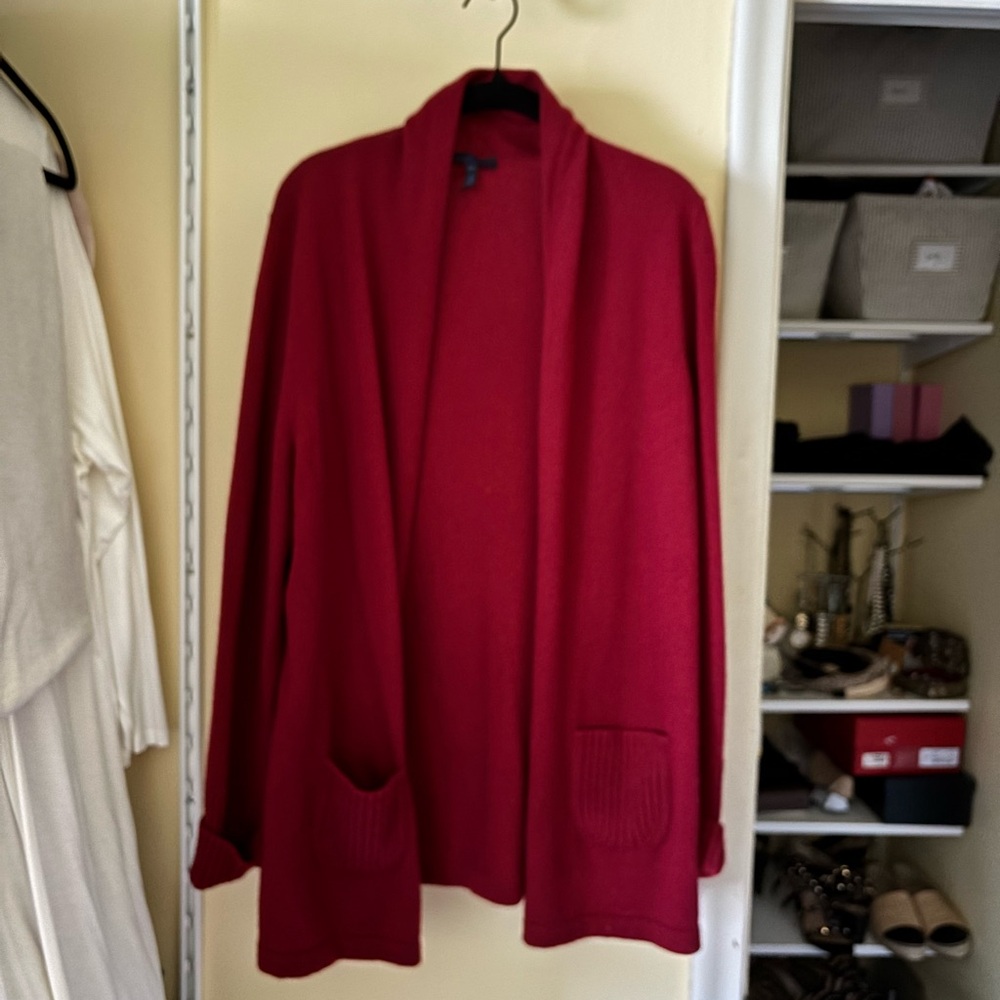 100% Cashmere Red Open Front Cardigan